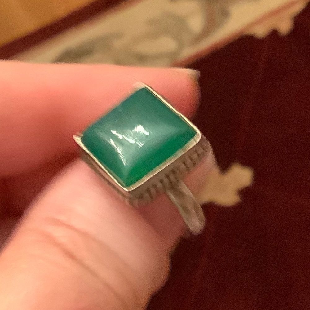 𝅺sterling SILVER 925 GREEN ONYX WOMAN RING SIZE US 7.5​ - Picture 9 of 10